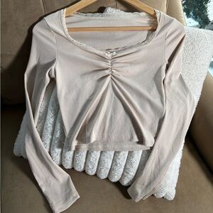 Elegant Cream Long Sleeve Crop Top